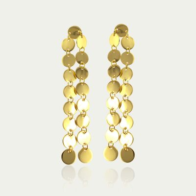 Earrings Mini Coin Double Line, yellow gold plated