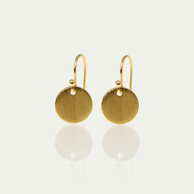 Frosted Coin earrings, yellow gold plated