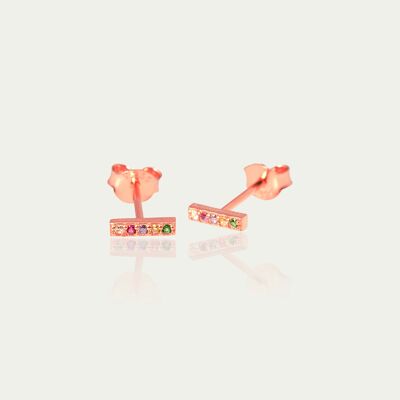 Clous d'oreilles arc-en-ciel avec zircone, plaqué or rose