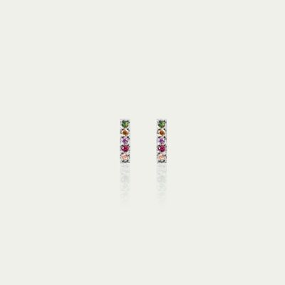 Orecchini a bottone arcobaleno con zirconi, argento sterling