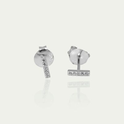 Ear studs mini bar with zirconia, sterling silver