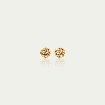 Pendientes de botón mini pavé, baño de oro amarillo