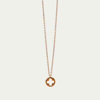 Necklace Disc Clover, rose gold plated