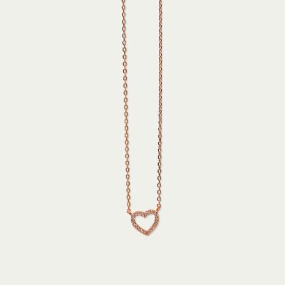 Necklace heart with zirconia, rose gold plated