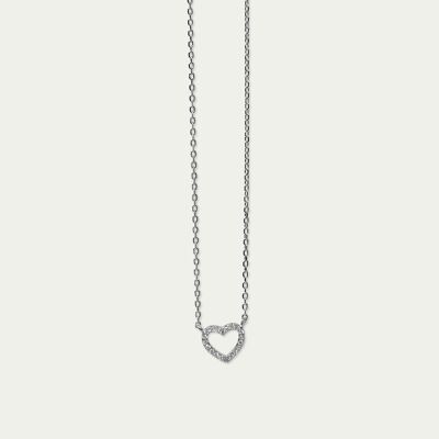 Necklace heart with zirconia, sterling silver