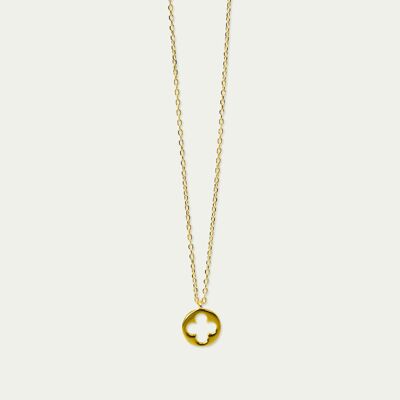 Necklace Disc Clover, yellow gold plated