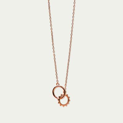 Double ring necklace, rose gold plated