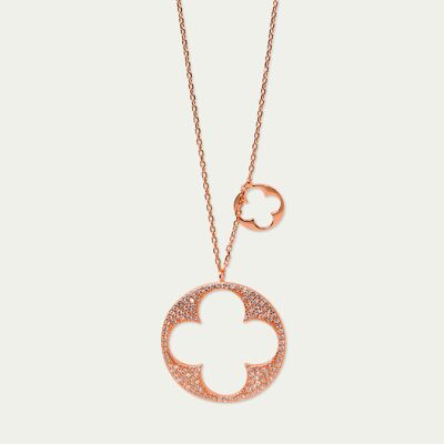 Necklace Big Shiny Clover, rose gold plated