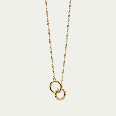 Double ring necklace, yellow gold plated