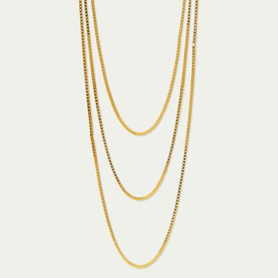 Box Chain Layering Necklace, Yellow Gold Plated