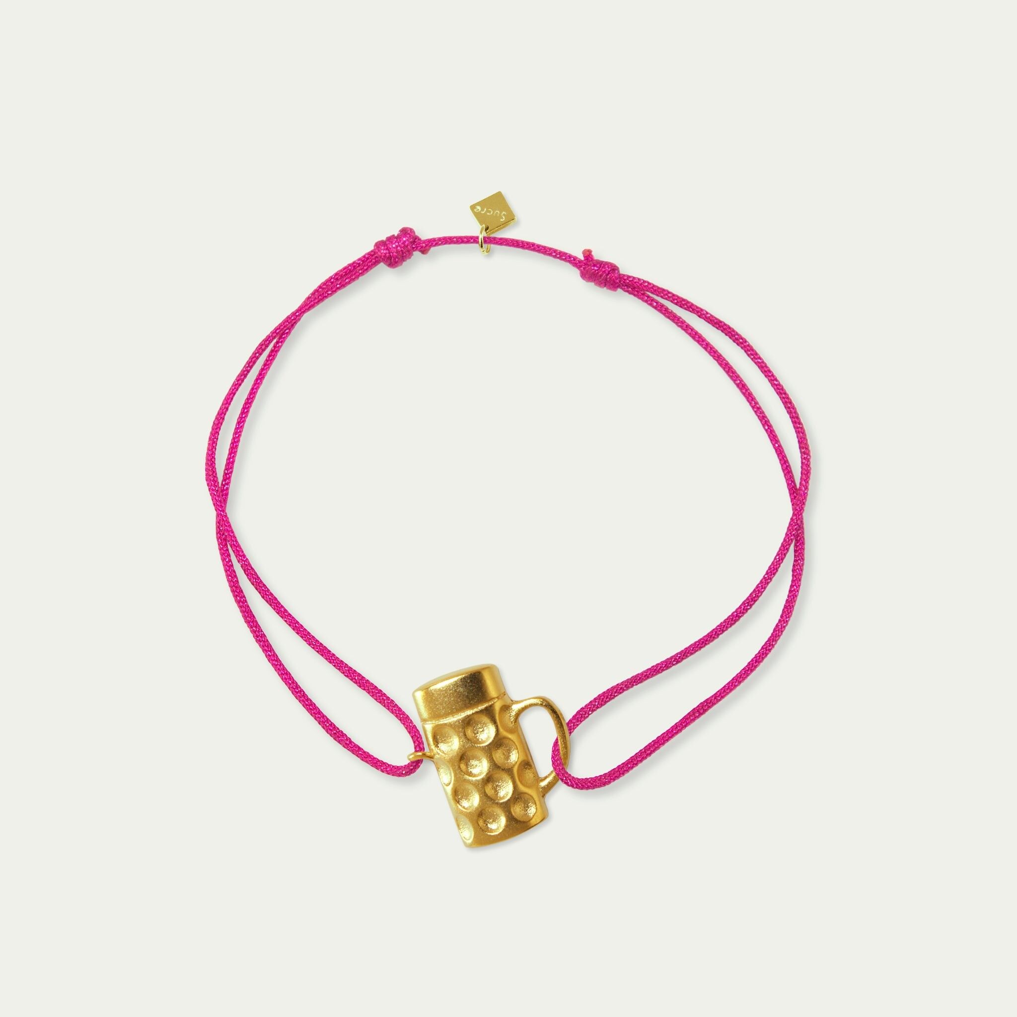 Bracciale portafortuna boccale da birra, placcato oro giallo - colore cinturino