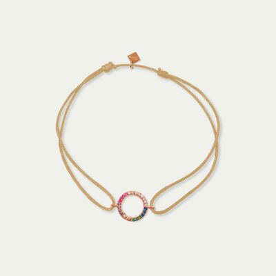 Lucky bracelet Circle Rainbow with zirconia, rose gold plated - strap color