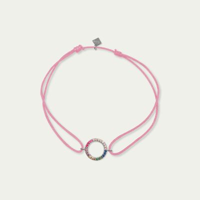 Lucky bracelet Circle Rainbow with zirconia, sterling silver - strap color