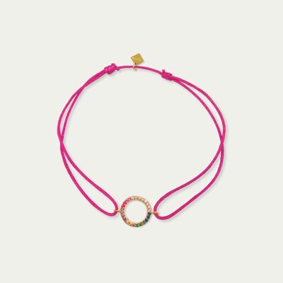 Pulsera de la suerte Circle Rainbow con circonitas, baño de oro amarillo - color de la correa