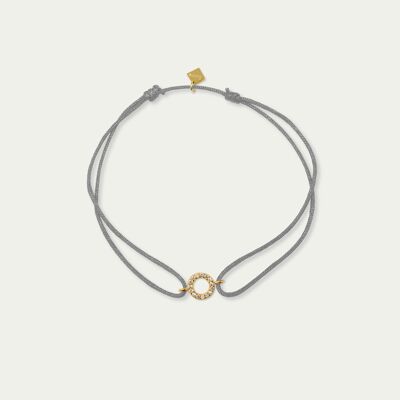 Lucky bracelet Mini Circle with zirconia, yellow gold plated - strap color