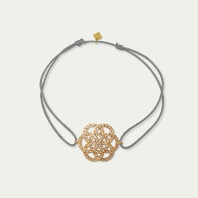 Lucky bracelet "Flower of Life" with zirconia, yellow gold plated - strap color