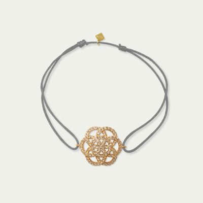 Pulsera de la suerte "Flor de la vida" con circonitas, baño de oro amarillo - color de la correa