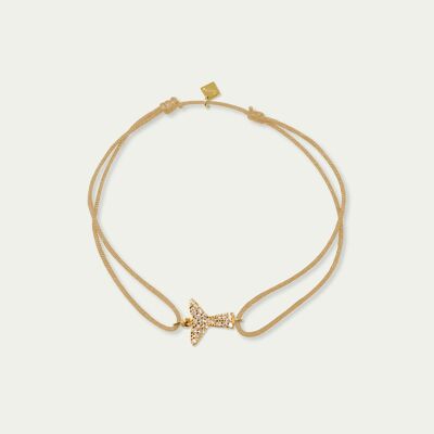Bracelet porte-bonheur ange, pavé, plaqué or jaune - couleur du bracelet