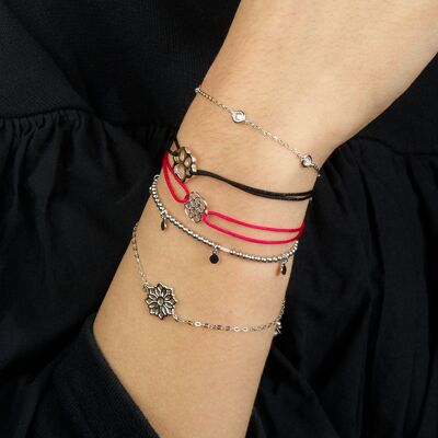 Bracciale zampa portafortuna, argento 925 - colore nastro