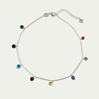 Ankle chain Pure Glam with zirconia, sterling silver, rainbow