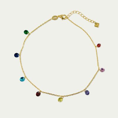 Ankle chain Pure Glam with zirconia yellow gold plated, rainbow