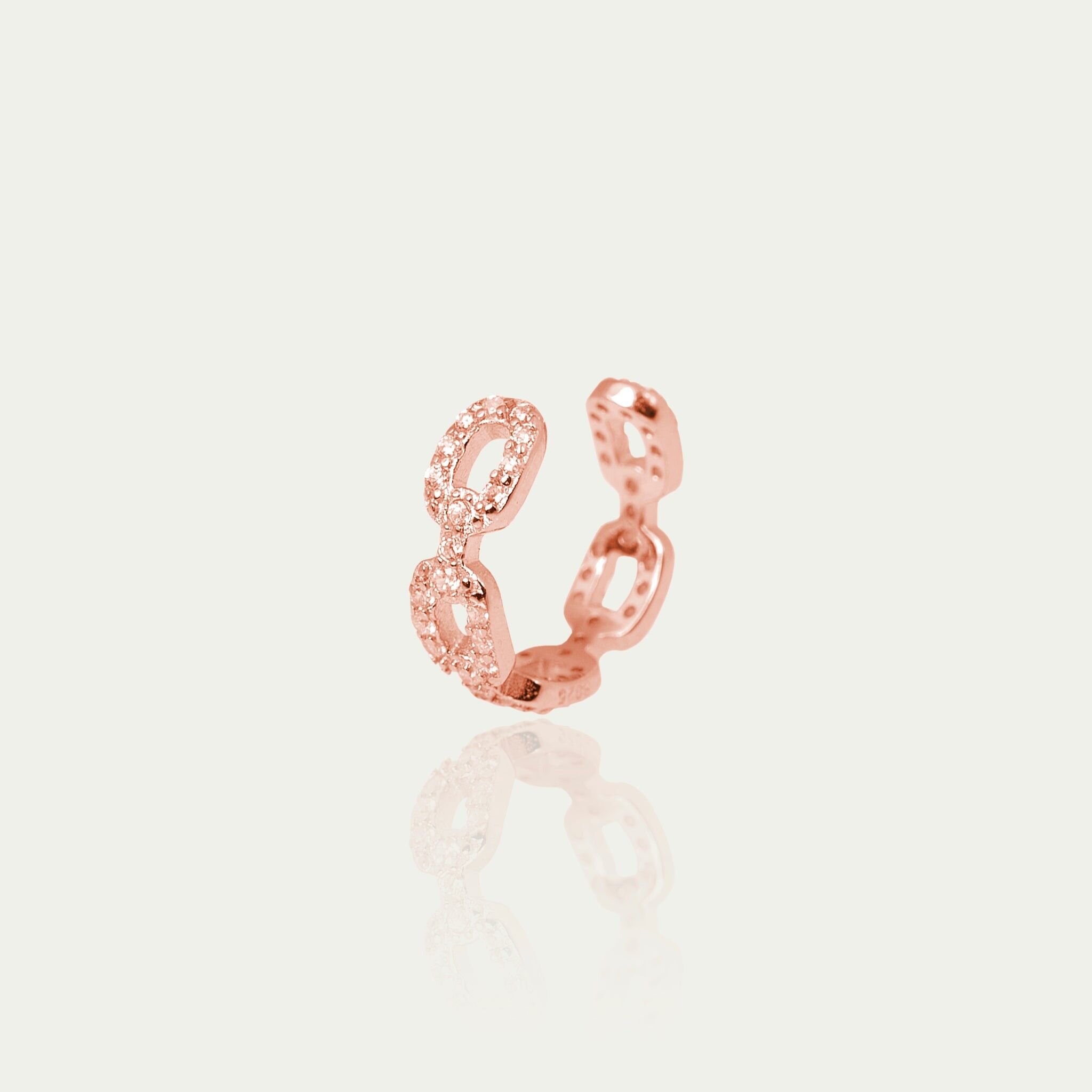 Earcuff cadena brillante con circonitas, baño de oro rosa
