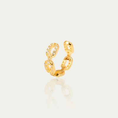Boucle d'oreille chaîne brillante avec zircone, plaqué or jaune