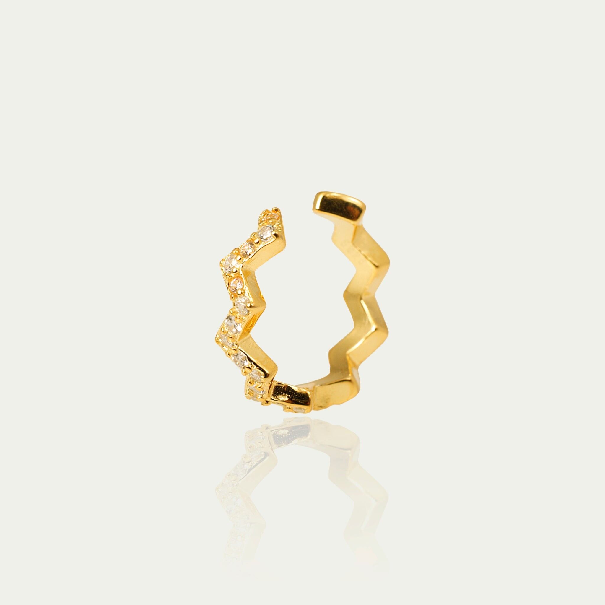 Earcuff Flash con circonitas, baño de oro amarillo