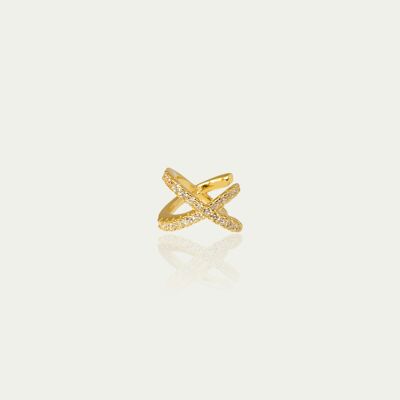 Earcuff Cross con circonitas, baño de oro amarillo