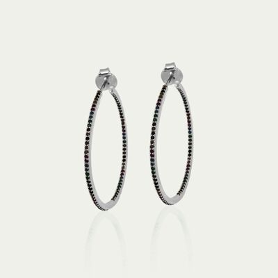 Pendientes de aro Glam Black, plata de ley