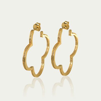 Clover Glam hoop earrings, yellow gold plated