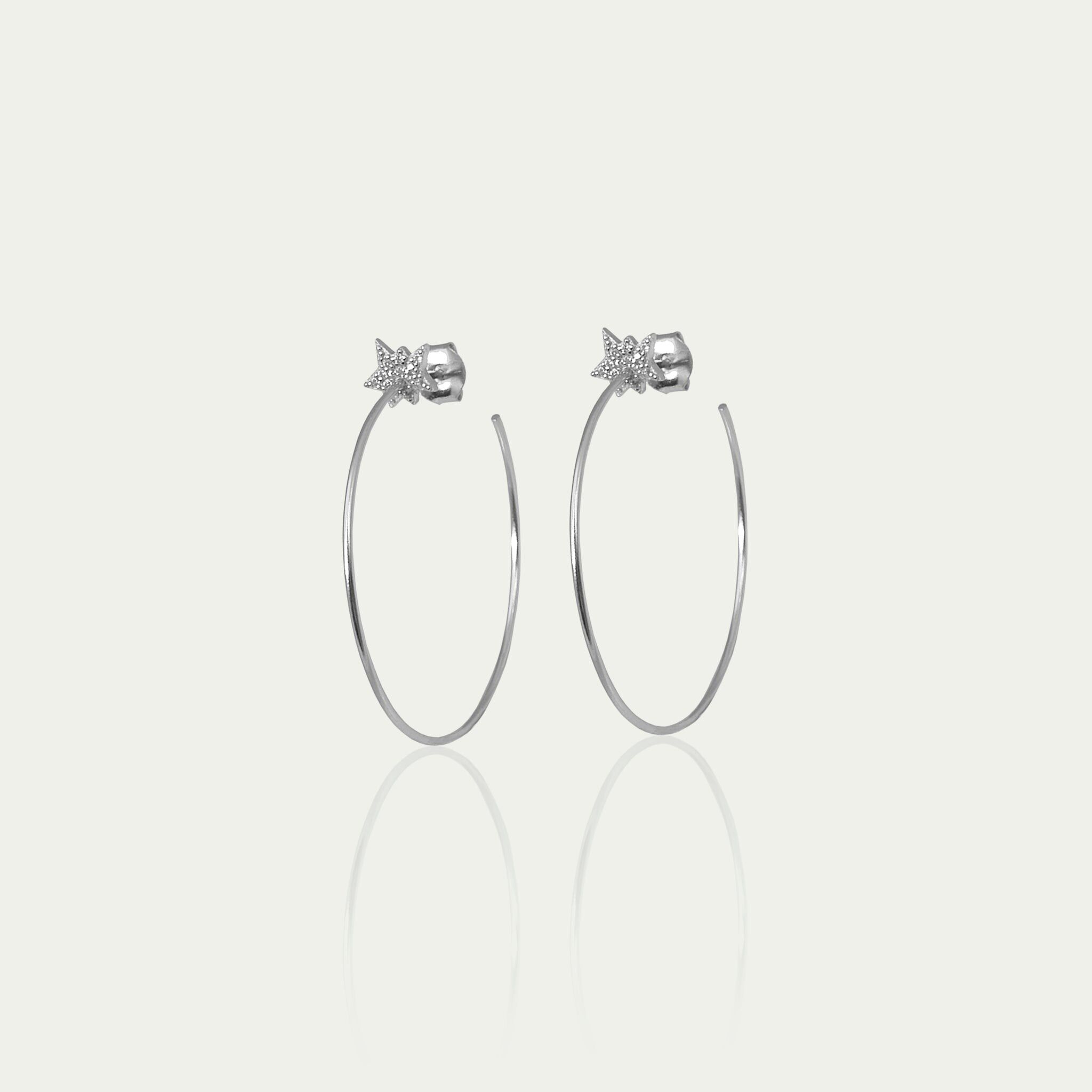 Star hoop earrings, sterling silver