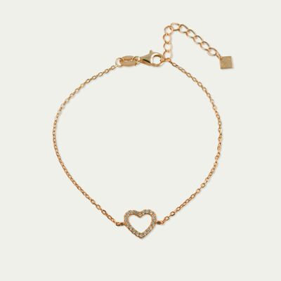 Bracelet heart with zirconia, rose gold plated