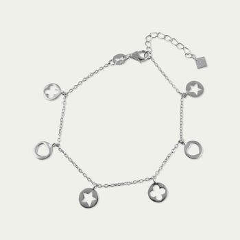 Bracelet disque cœur-étoile-trèfle, argent sterling 1
