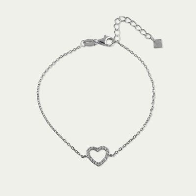 Pulsera corazón con circonitas, plata de ley