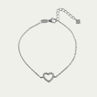 Bracelet heart with zirconia, sterling silver