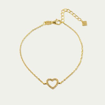 Pulsera corazón con circonitas, baño de oro amarillo