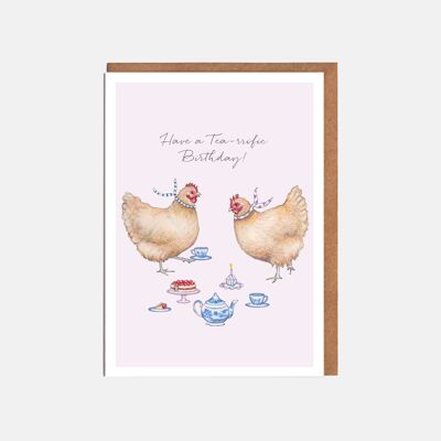 Geburtstagskarte mit Hühnern – „Have A Tea-rrific Birthday“