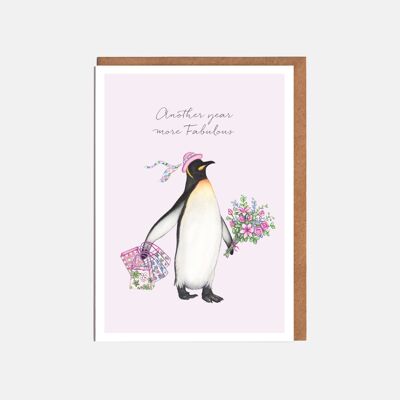 Penguin Birthday Card - 'Another Year More Fabulous'