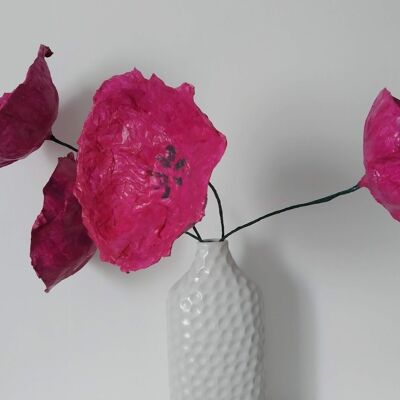4 FLEURS GEANTES ROSES, fait main, papier mâché, fleurs éternelles, diamètre 20 cm