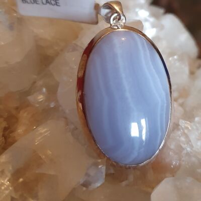 Blue Lace Agate Pendant set in 925 Silver