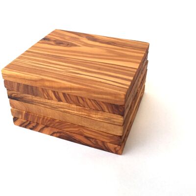 Set of 6 coasters square 9 cm Glass coasters made of olive wood