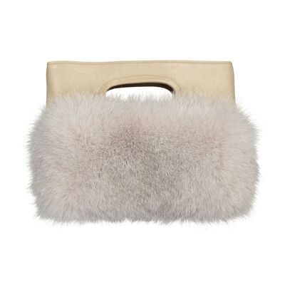 FUR BAG WITH LEATHER HANDLE - OFF-WHITE
