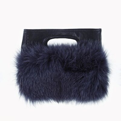 FUR BAG WITH LEATHER HANDLE - BLUE