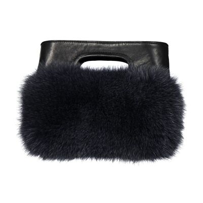 FUR BAG WITH LEATHER HANDLE - OFF-BLACK