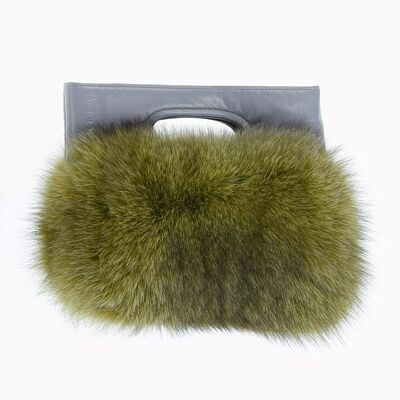 FUR BAG WITH LEATHER HANDLE - AVOCADO