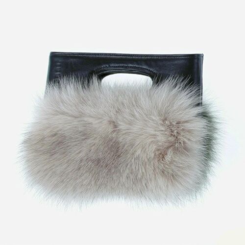 FUR BAG WITH LEATHER HANDLE - BEIGE
