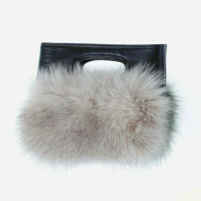 FUR BAG WITH LEATHER HANDLE - BEIGE