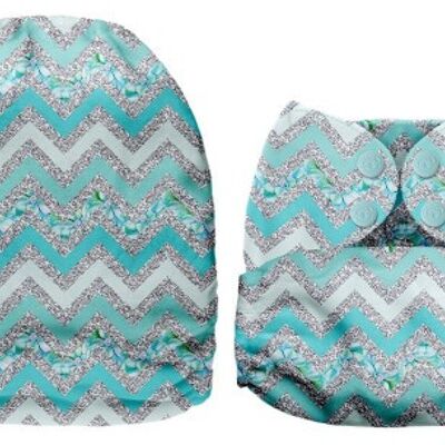 Mama Koala One Size Minky Shell Pocket Diaper - Zig Zag Blue-Grey