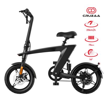 Bicicleta eléctrica plegable E Bike Max Carbon Black Alcance 35 km - Velocidad máxima 25 km / h